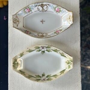 Antique NIPPON Small Floral and Gold Trim Porcelain Dishes